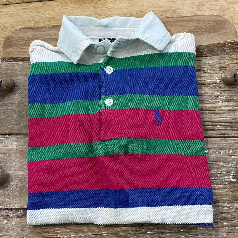 Vintage‎ Polo Ralph Lauren Boy’s Sz 5  Chambray Collar Striped Polo Shirt